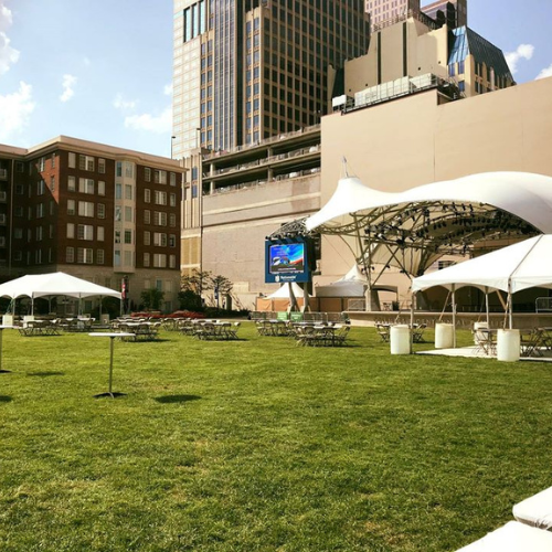 Outdoor event with tents set up