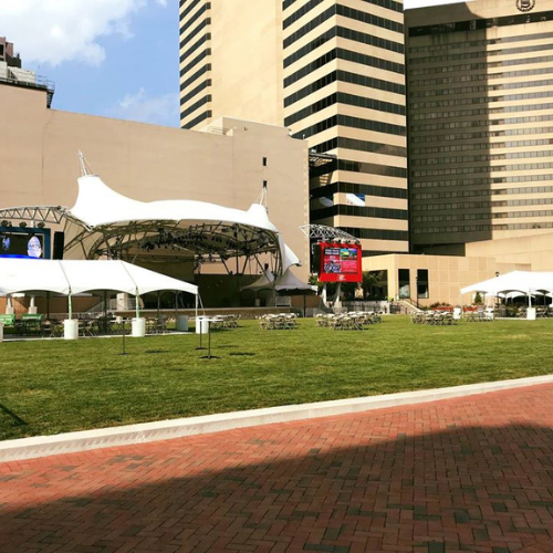 Outdoor event with tents set up