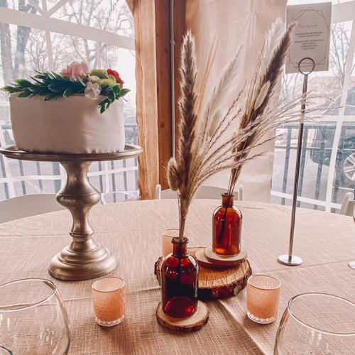 Amber Bottle with Pampas Grass