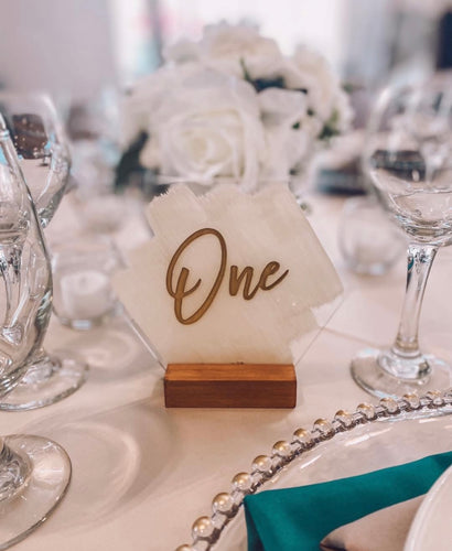 Ivory & Gold Acrylic Hexagon Table Number