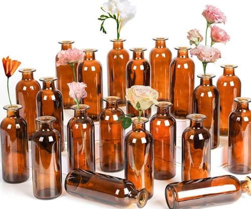 Amber Bottle Vases with Pampas Grass (optional)